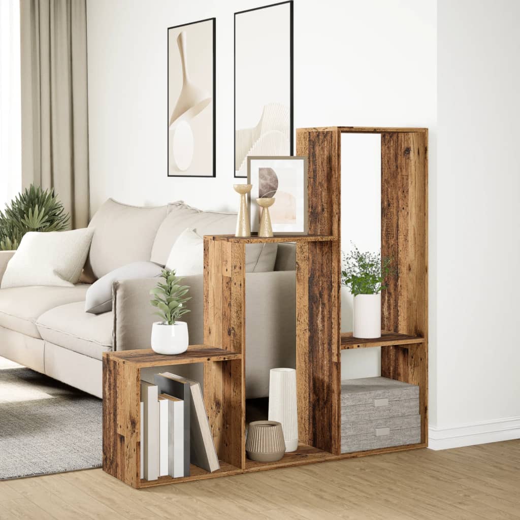 Étagère séparatrice de pièce 3 niveaux vieux bois 123x29x123 cm - XIOS