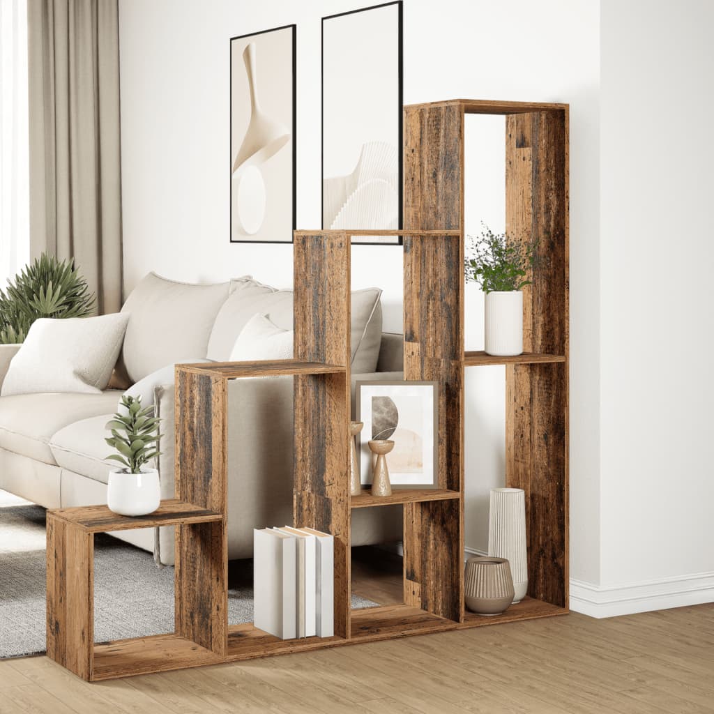 Étagère séparatrice de pièce à 4 niveaux vieux bois - XIOS