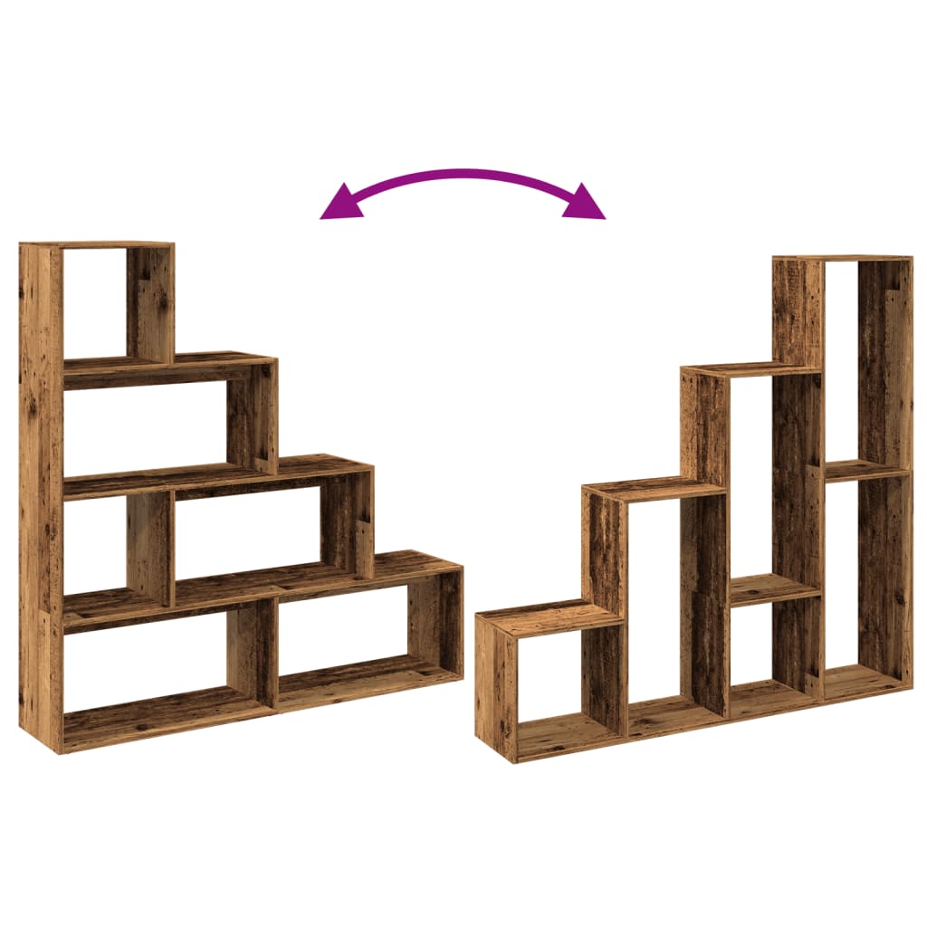 Étagère séparatrice de pièce à 4 niveaux vieux bois - XIOS