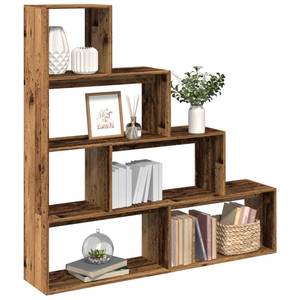 Étagère séparatrice de pièce à 4 niveaux vieux bois - XIOS