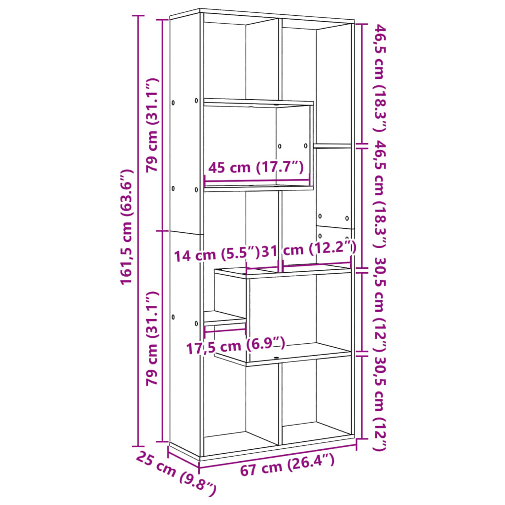 Étagère séparatrice de pièce sonoma gris 67x25x161,5 cm - XIOS