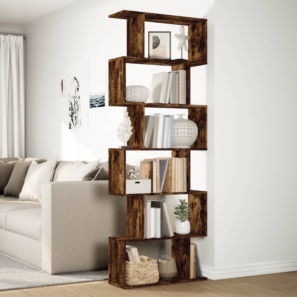 Étagère séparatrice de pièce à 6 niveaux chêne fumé 70x24x193cm - XIOS