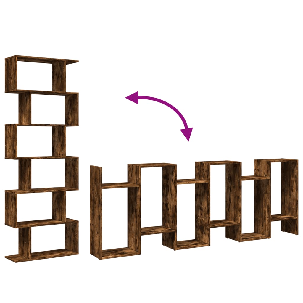 Étagère séparatrice de pièce à 6 niveaux chêne fumé 70x24x193cm - XIOS