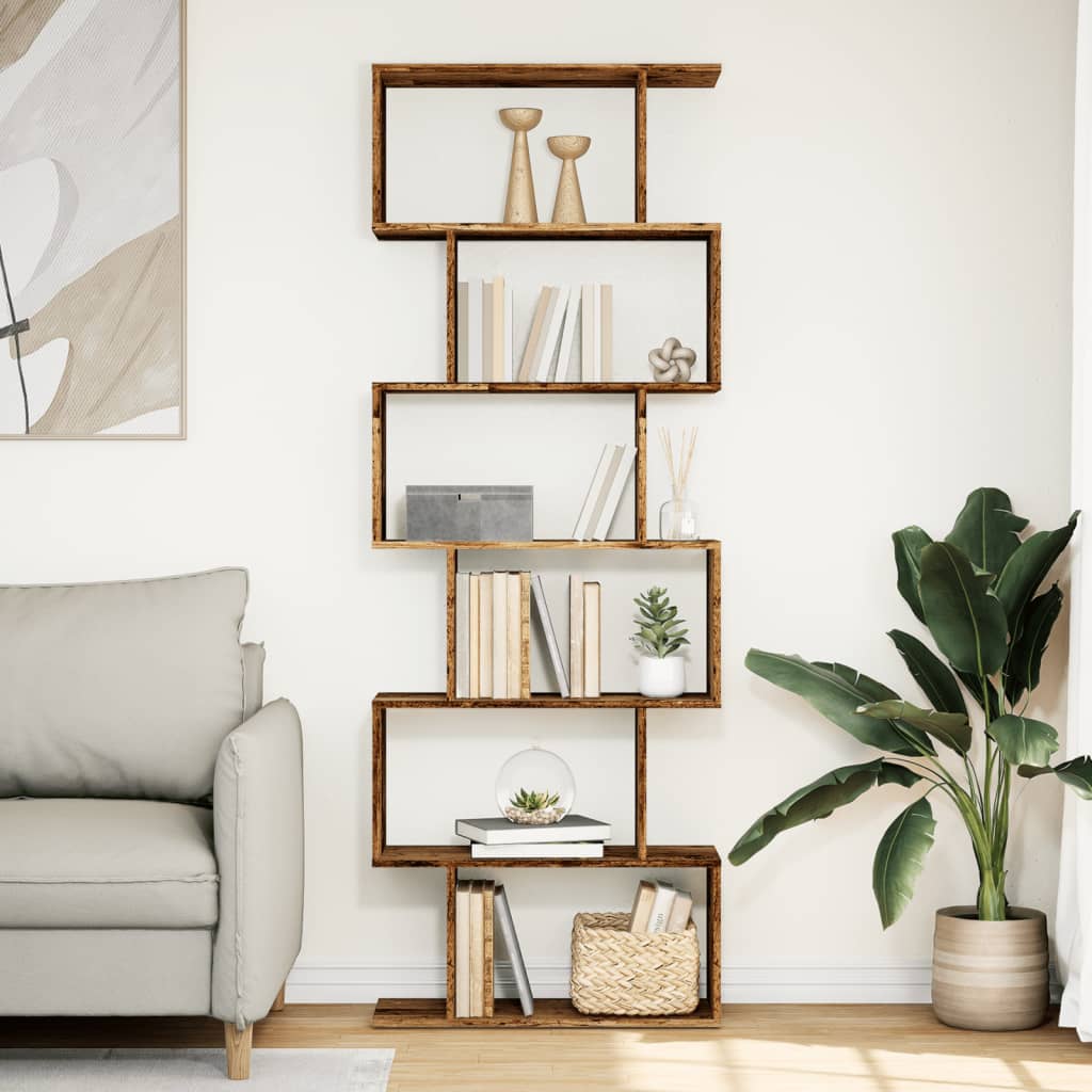 Étagère séparatrice de pièce à 6 niveaux vieux bois 70x24x193cm - XIOS