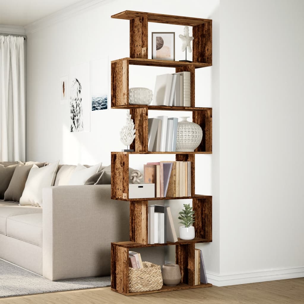 Étagère séparatrice de pièce à 6 niveaux vieux bois 70x24x193cm - XIOS