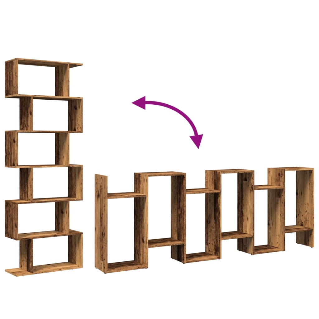 Étagère séparatrice de pièce à 6 niveaux vieux bois 70x24x193cm - XIOS