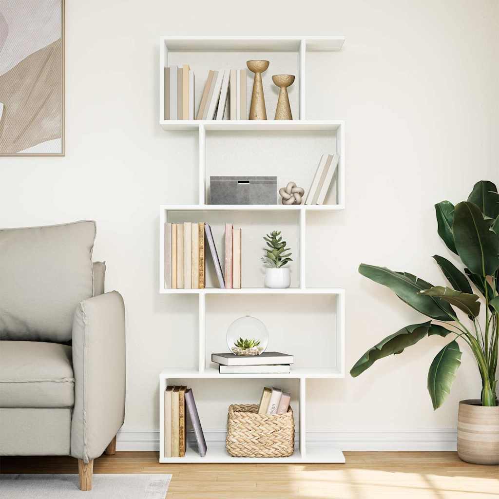 Bibliothèque séparateur de pièce à 5 niveaux Blanc 70 x 24 x 161 cm Bois d'ingénierie - XIOS