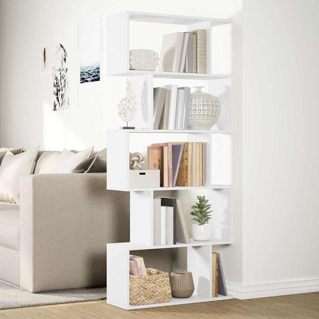 Bibliothèque séparateur de pièce à 5 niveaux Blanc 70 x 24 x 161 cm Bois d'ingénierie - XIOS