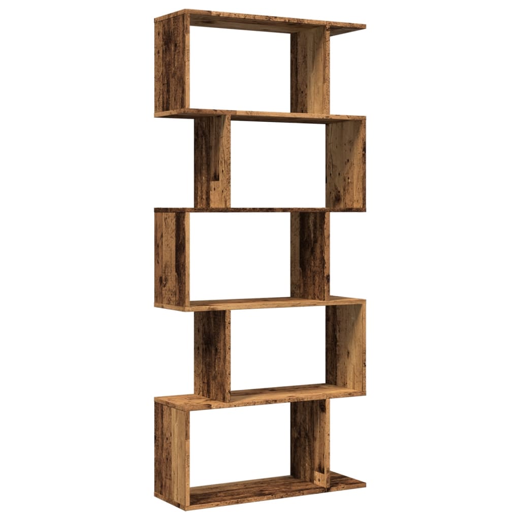 Étagère séparatrice de pièce à 5 niveaux vieux bois 70x24x161cm - XIOS
