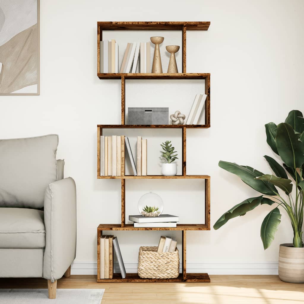 Étagère séparatrice de pièce à 5 niveaux vieux bois 70x24x161cm - XIOS