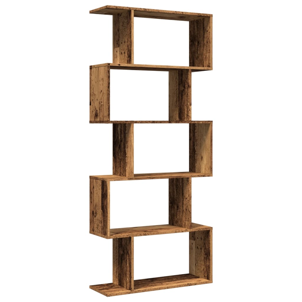 Étagère séparatrice de pièce à 5 niveaux vieux bois 70x24x161cm - XIOS