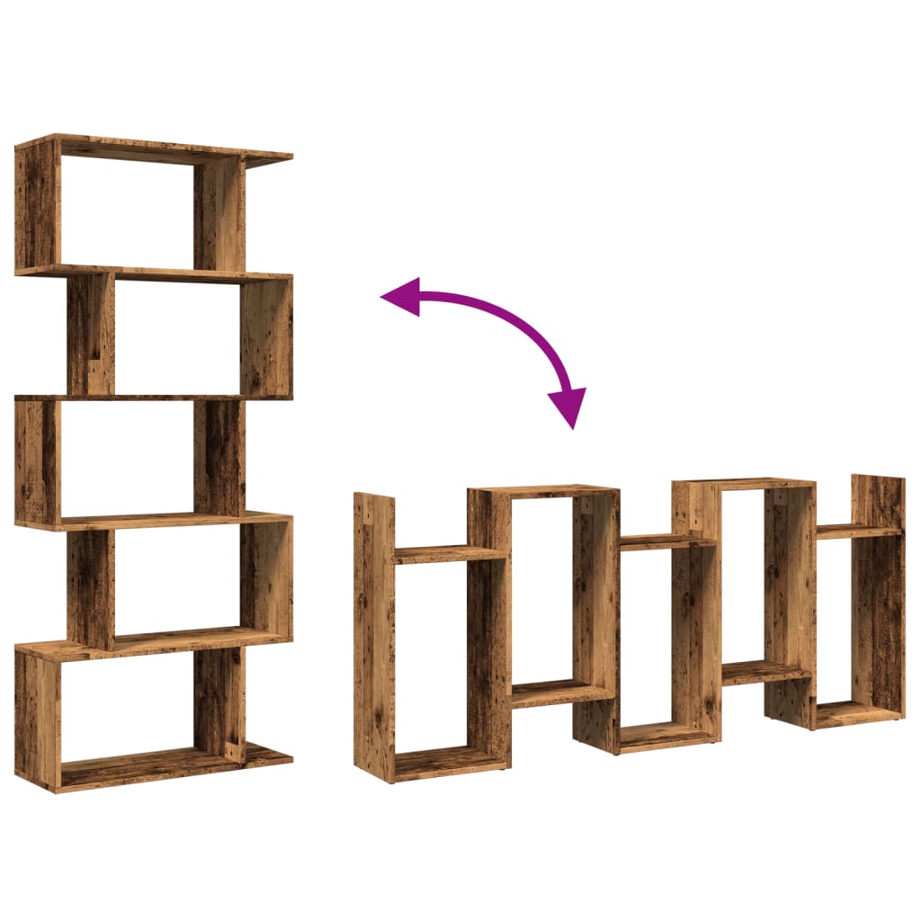 Étagère séparatrice de pièce à 5 niveaux vieux bois 70x24x161cm - XIOS