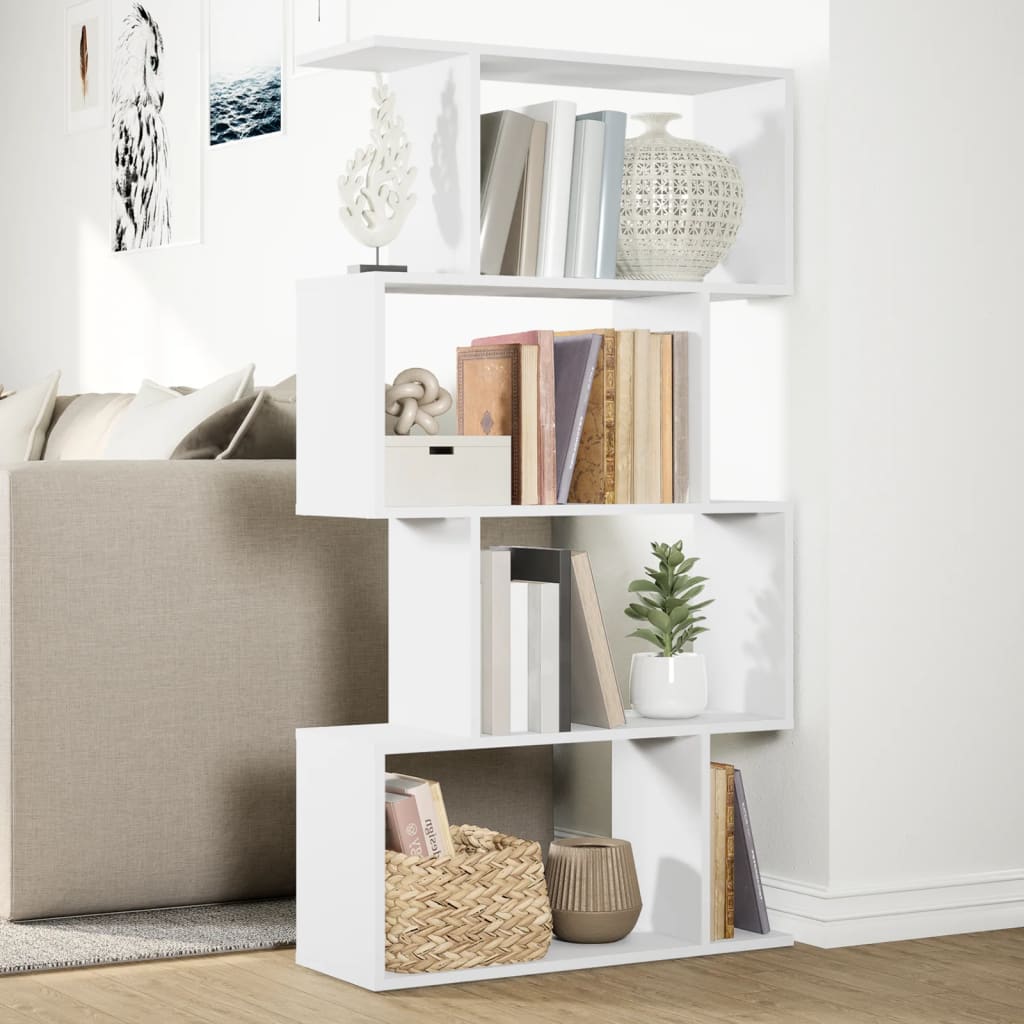Bibliothèque séparateur de pièce à 4 niveaux Blanc 70 x 24 x 129 cm Bois d'ingénierie - XIOS
