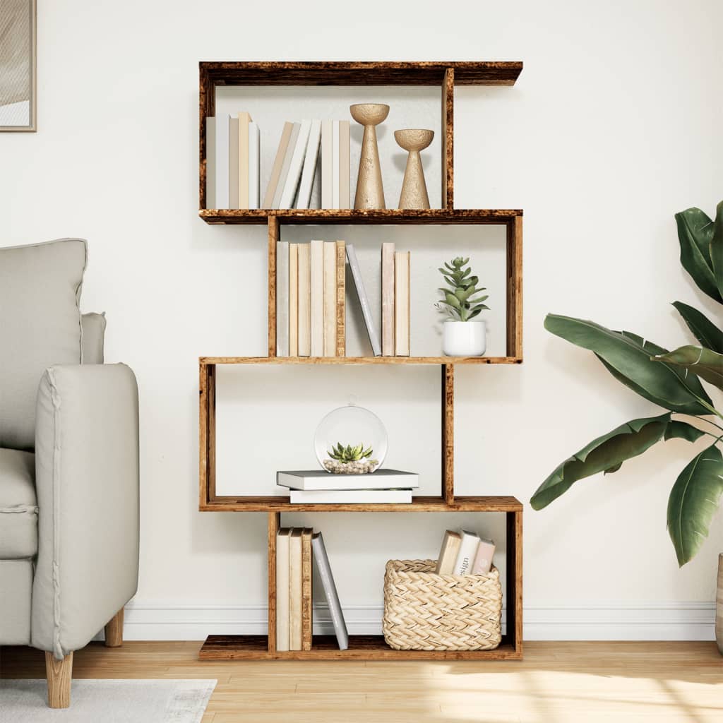 Étagère séparatrice de pièce à 4 niveaux vieux bois 70x24x129cm - XIOS