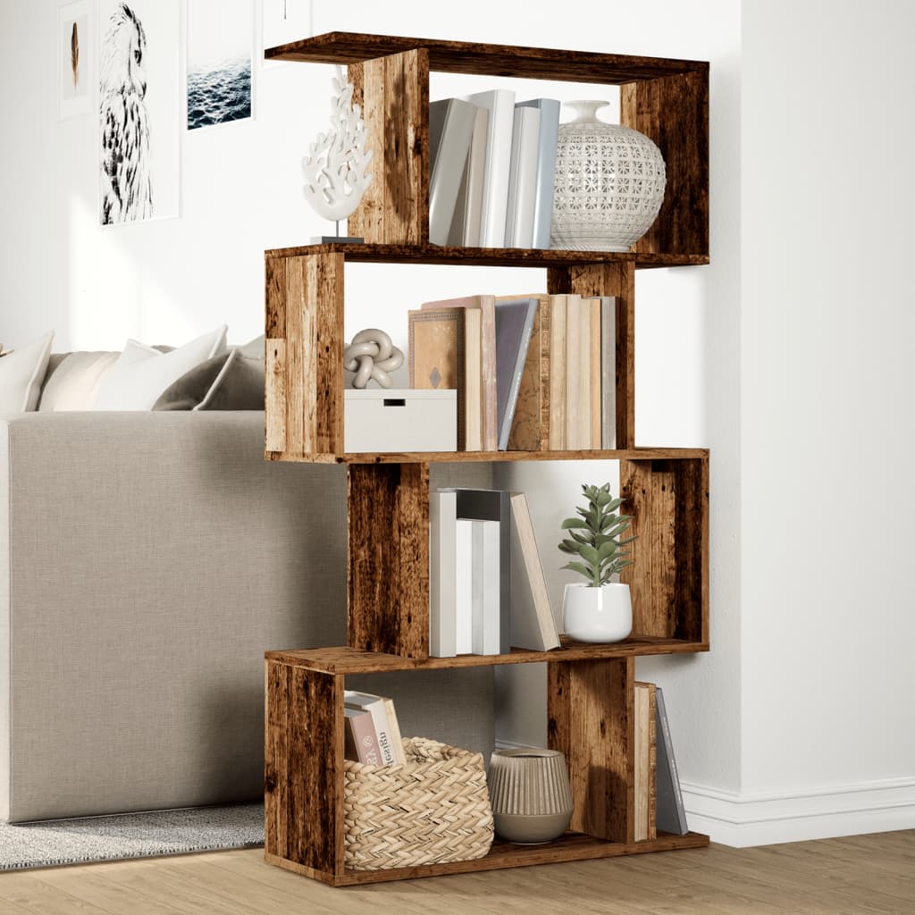 Étagère séparatrice de pièce à 4 niveaux vieux bois 70x24x129cm - XIOS