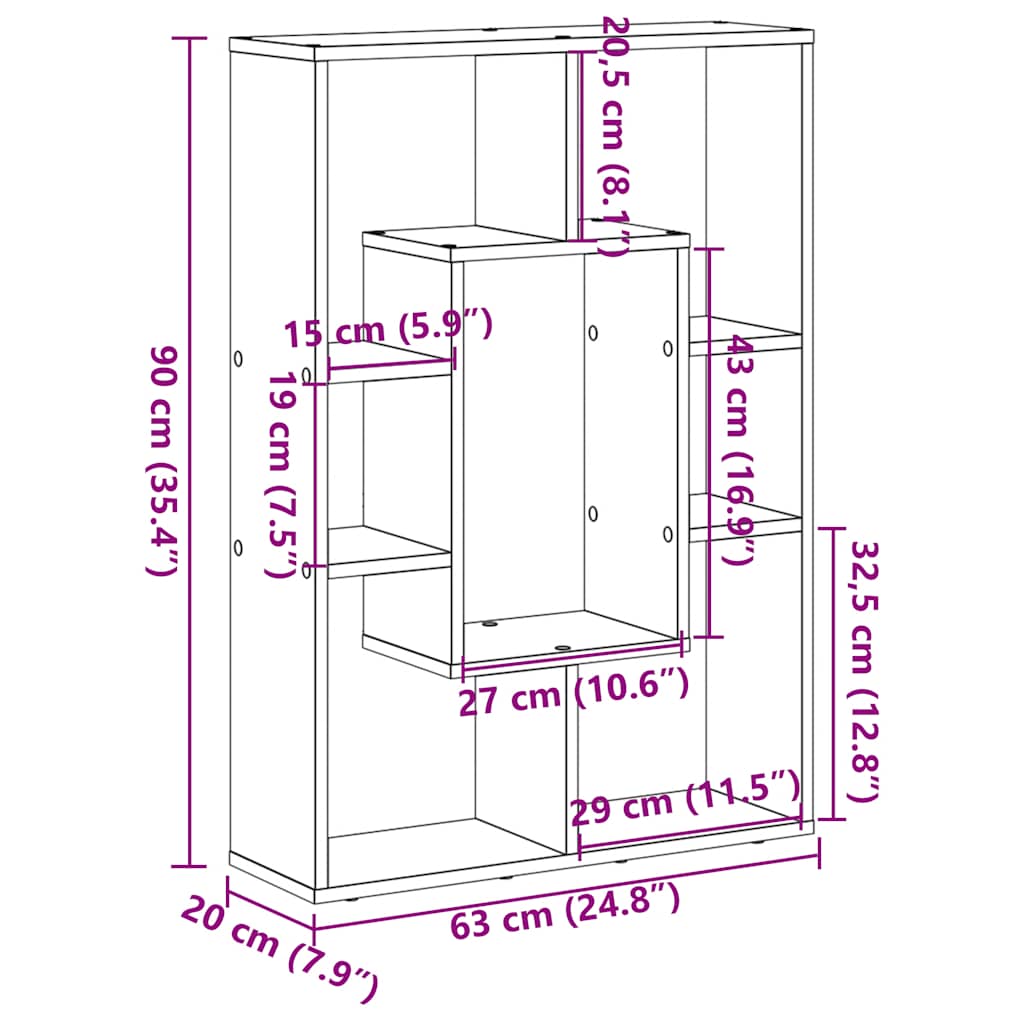 Bibliothèque chêne fumé 63x20x90 cm bois d'ingénierie - XIOS