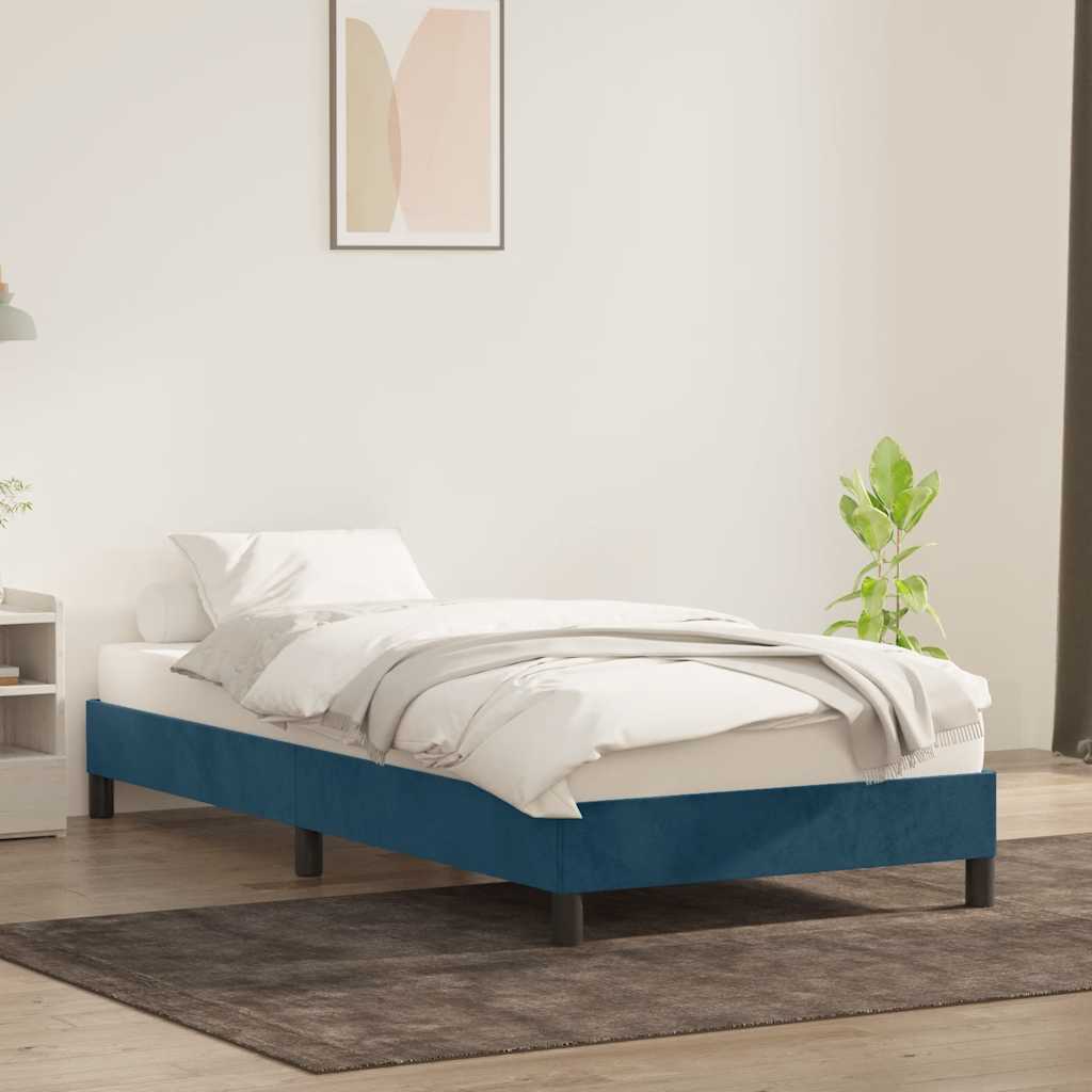 Cadre de lit sans matelas bleu foncé 80x210 cm velours - XIOS
