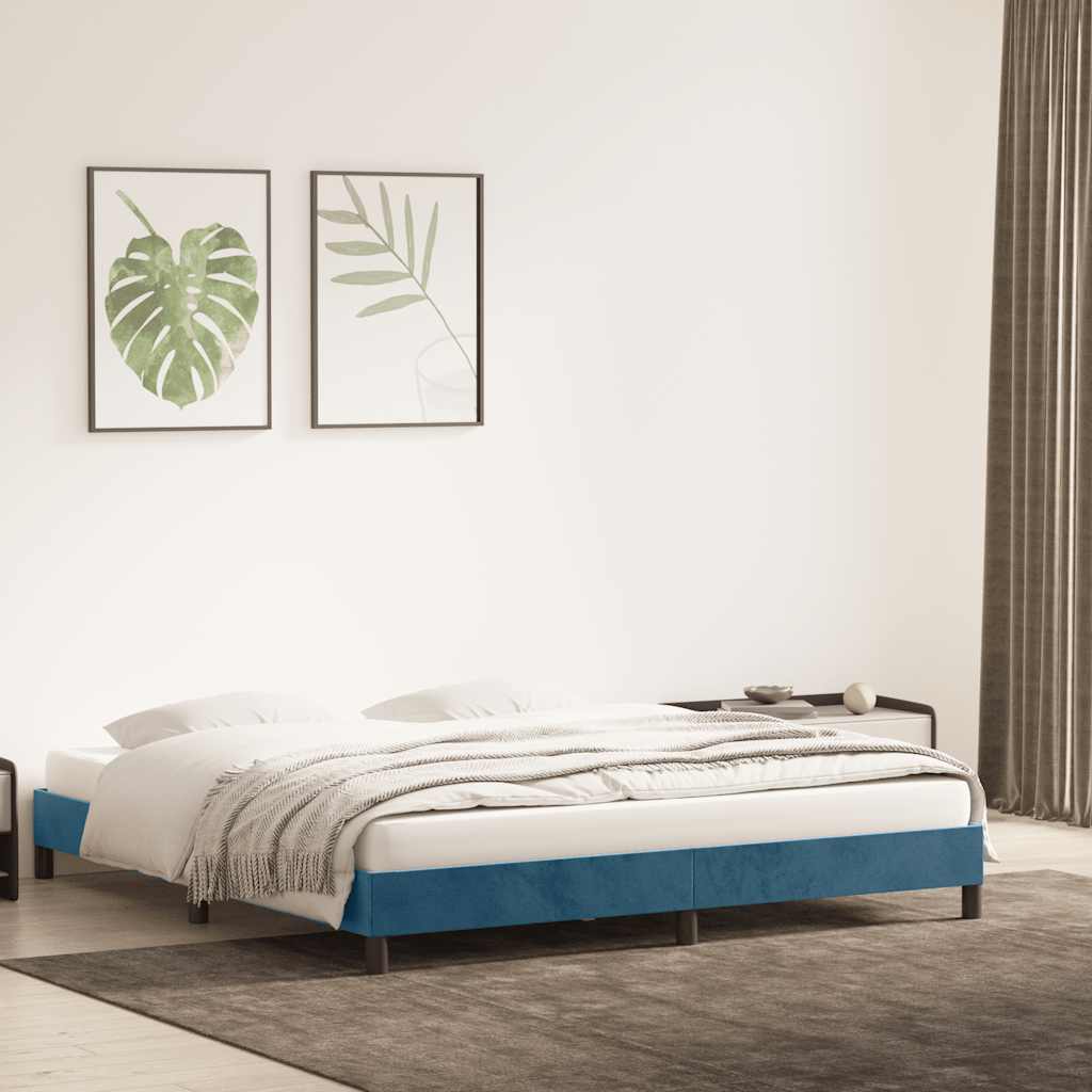 Cadre de lit sans matelas bleu foncé 200x220 cm velours - XIOS