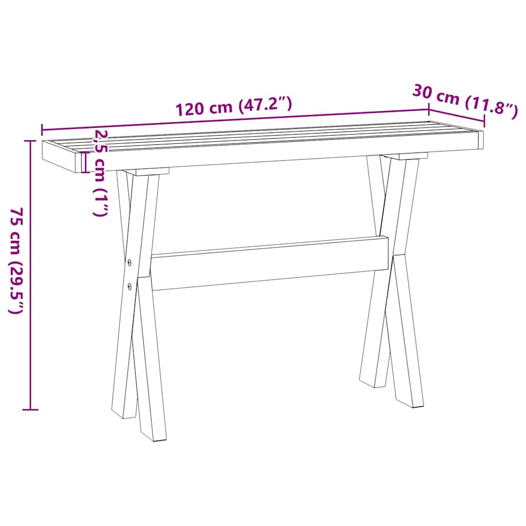 Table console NOAIN pieds en forme de X 120x30x75 cm massif pin - XIOS