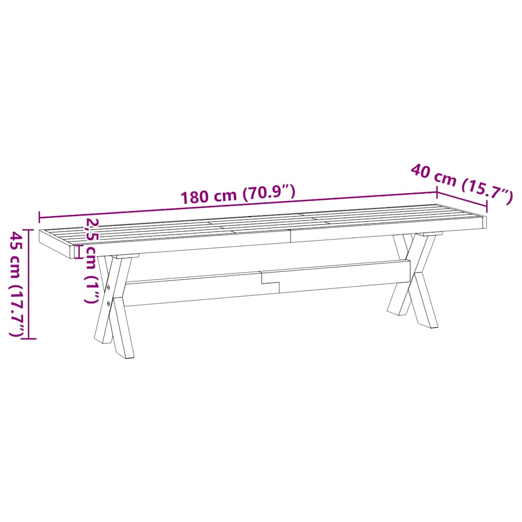 Banc à manger NOAIN pieds en forme de X 180x40x45 cm massif pin - XIOS