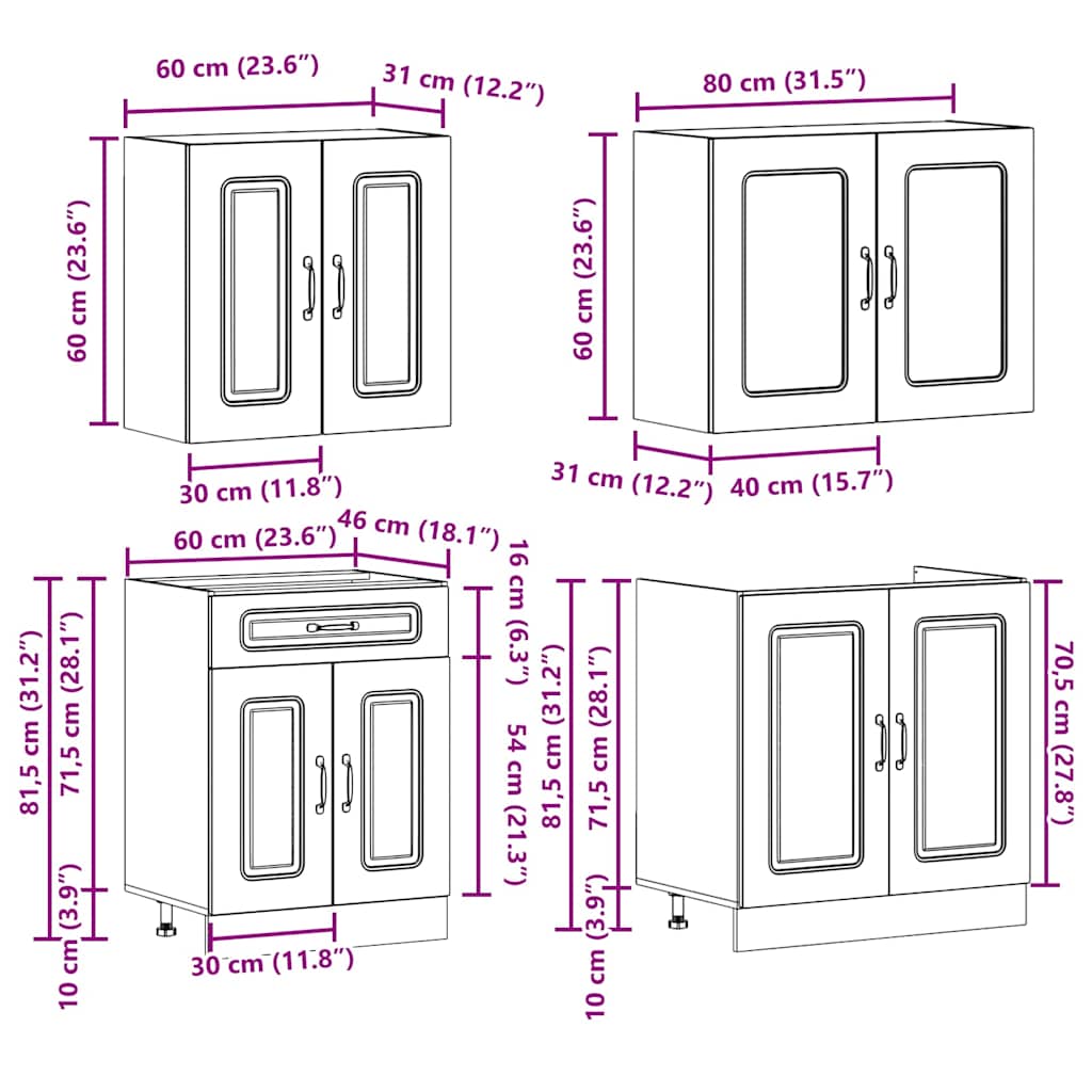 Ensemble d'armoires de cuisine 4 pcs Kalmar bois d'ingénierie - XIOS