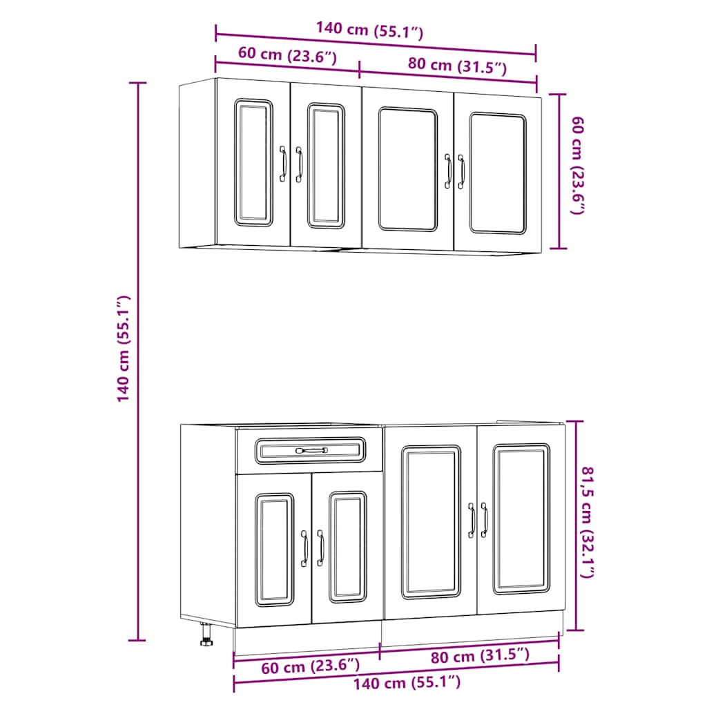 Ensemble d'armoires de cuisine 4 pcs Kalmar bois d'ingénierie - XIOS