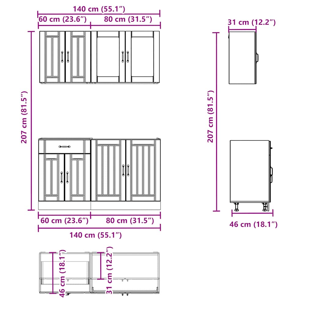 Ensemble de 4 meubles de cuisine "Lucca" en bois d'ingénierie blanc