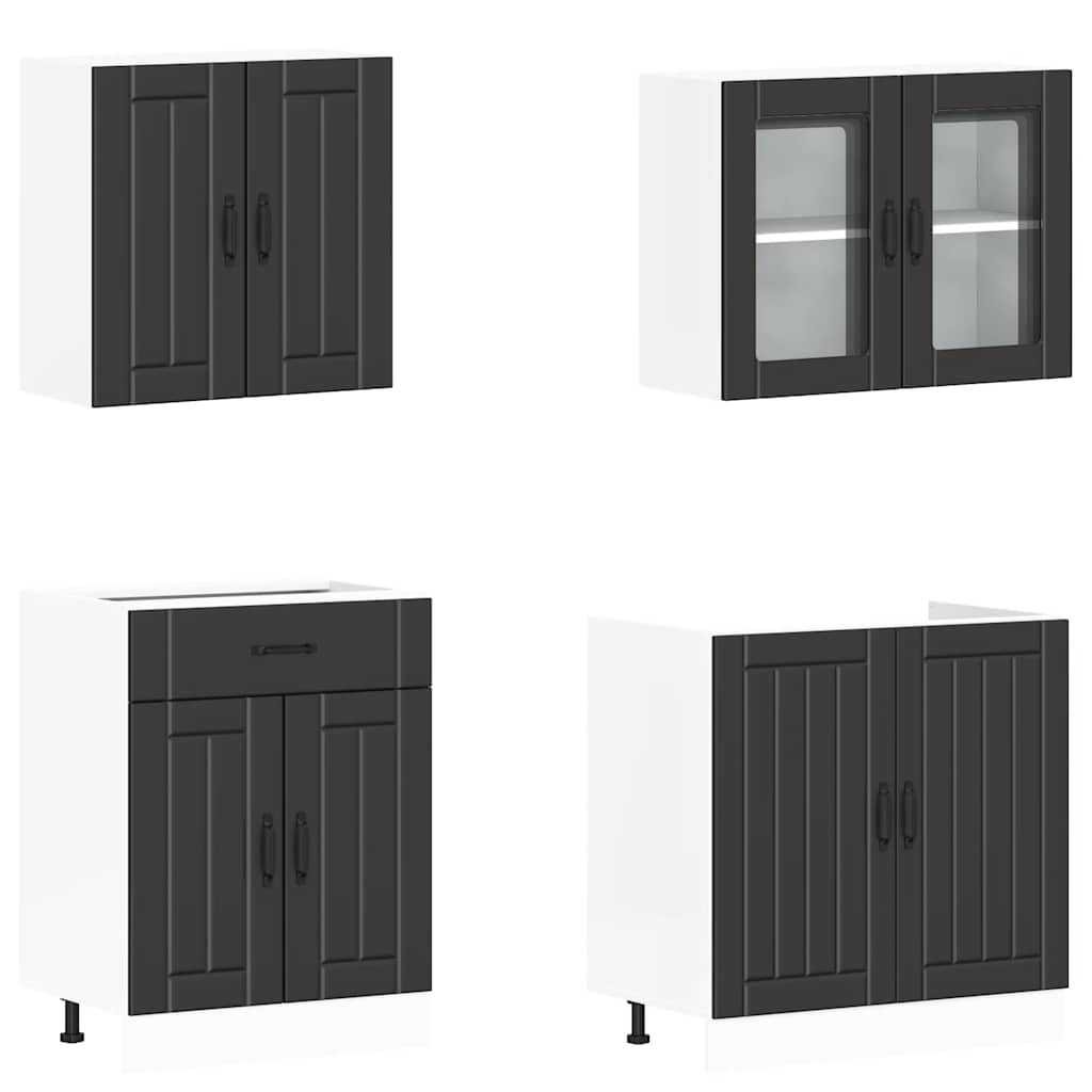 Ensemble de 4 meubles de cuisine "Lucca" en bois d'ingénierie noir - XIOS