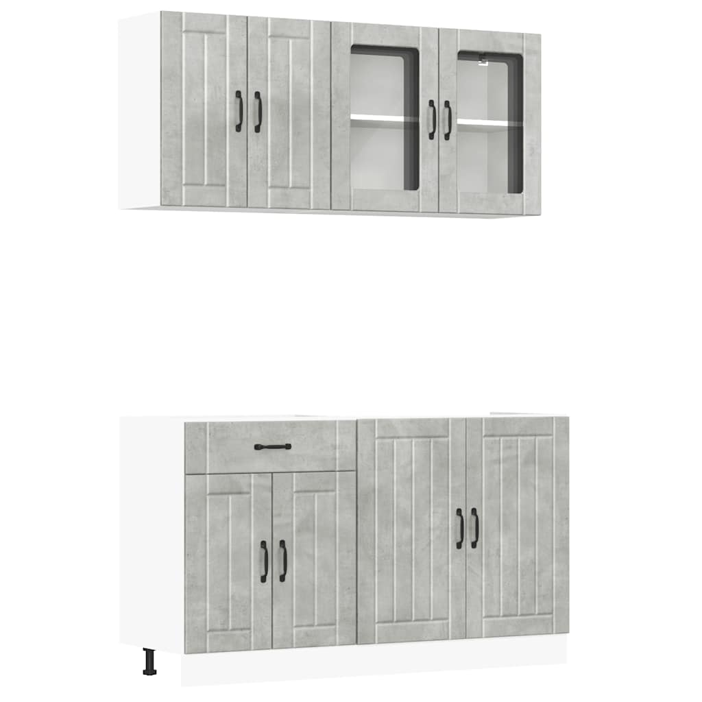Ensemble de 4 meubles de cuisine "Lucca" en bois d'ingénierie gris béton - XIOS