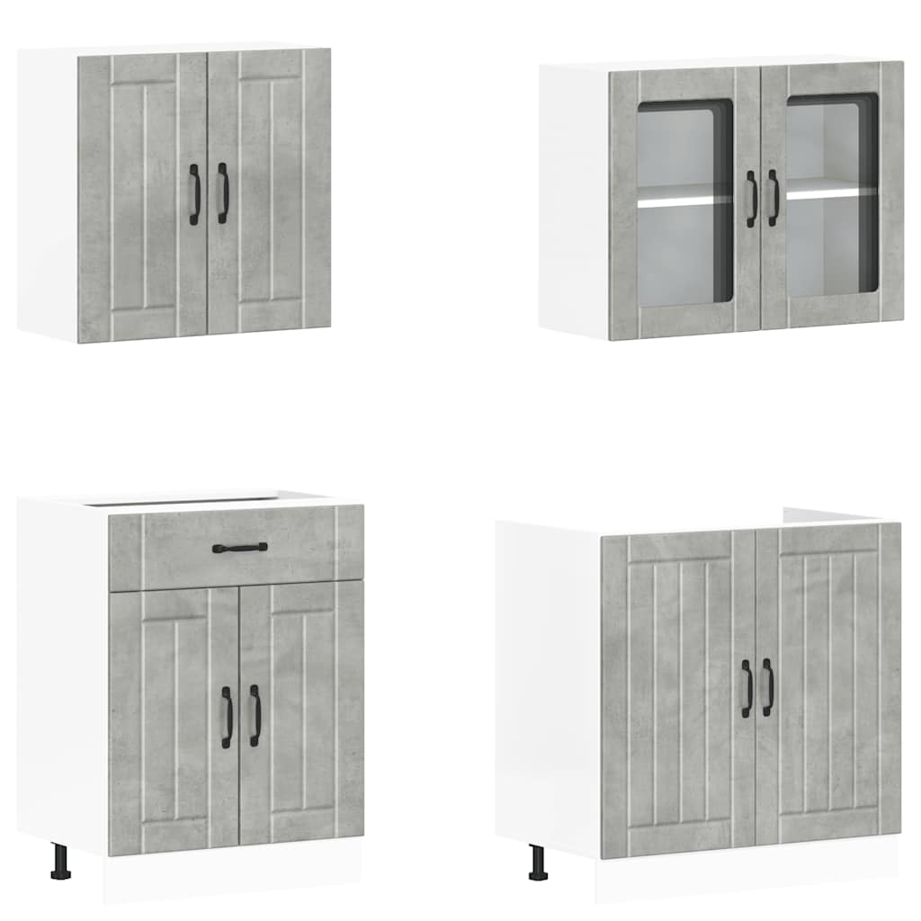 Ensemble de 4 meubles de cuisine "Lucca" en bois d'ingénierie gris béton - XIOS