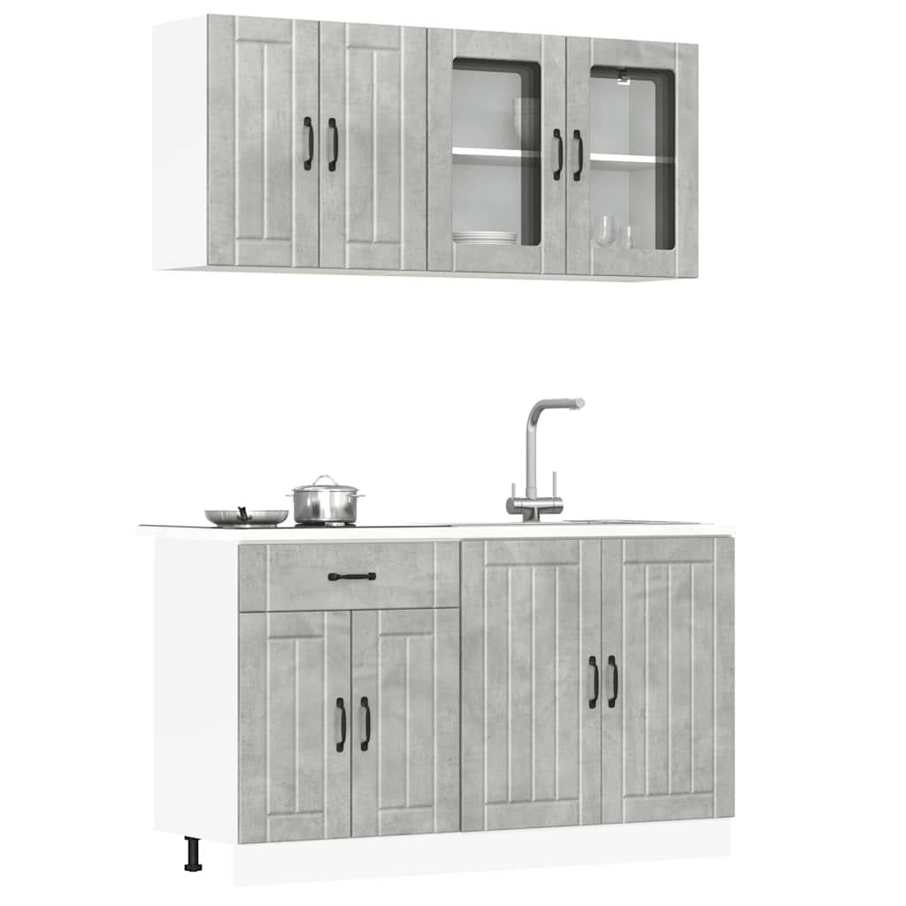 Ensemble de 4 meubles de cuisine "Lucca" en bois d'ingénierie gris béton - XIOS