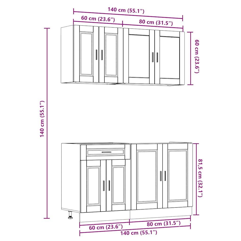 Ensemble de 4 meubles de cuisine "Porto" en bois d'ingénierie blanc - XIOS