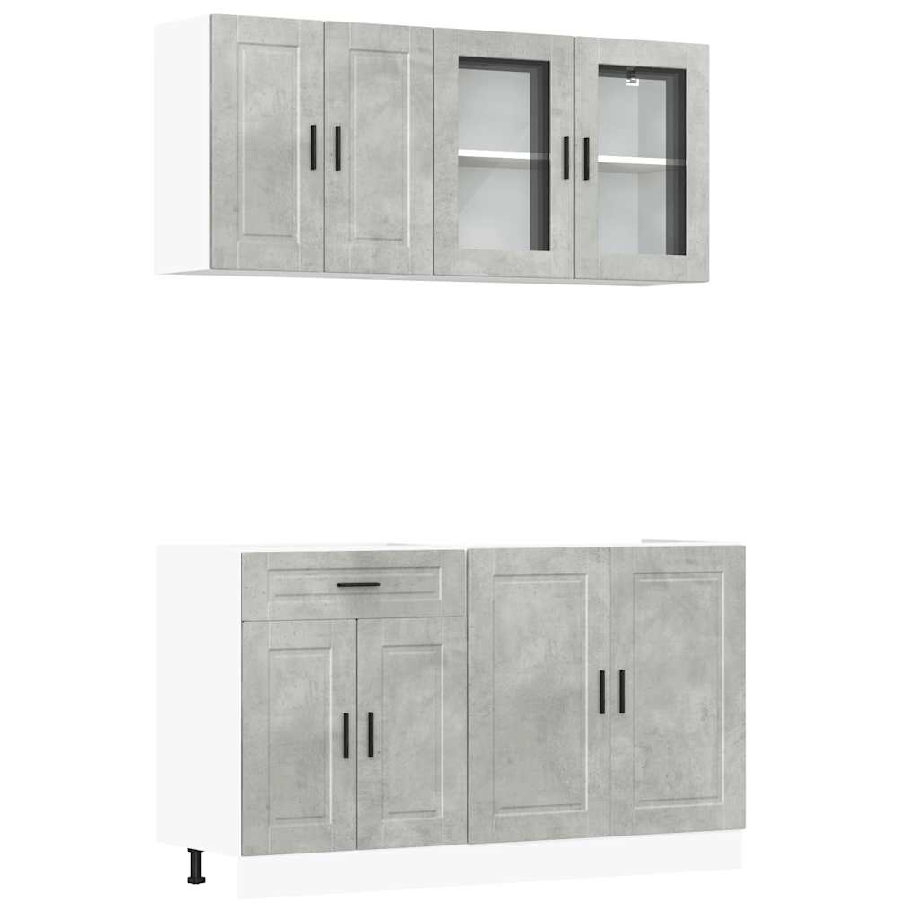 Ensemble de 4 meubles de cuisine "Porto" en bois d'ingénierie gris béton - XIOS