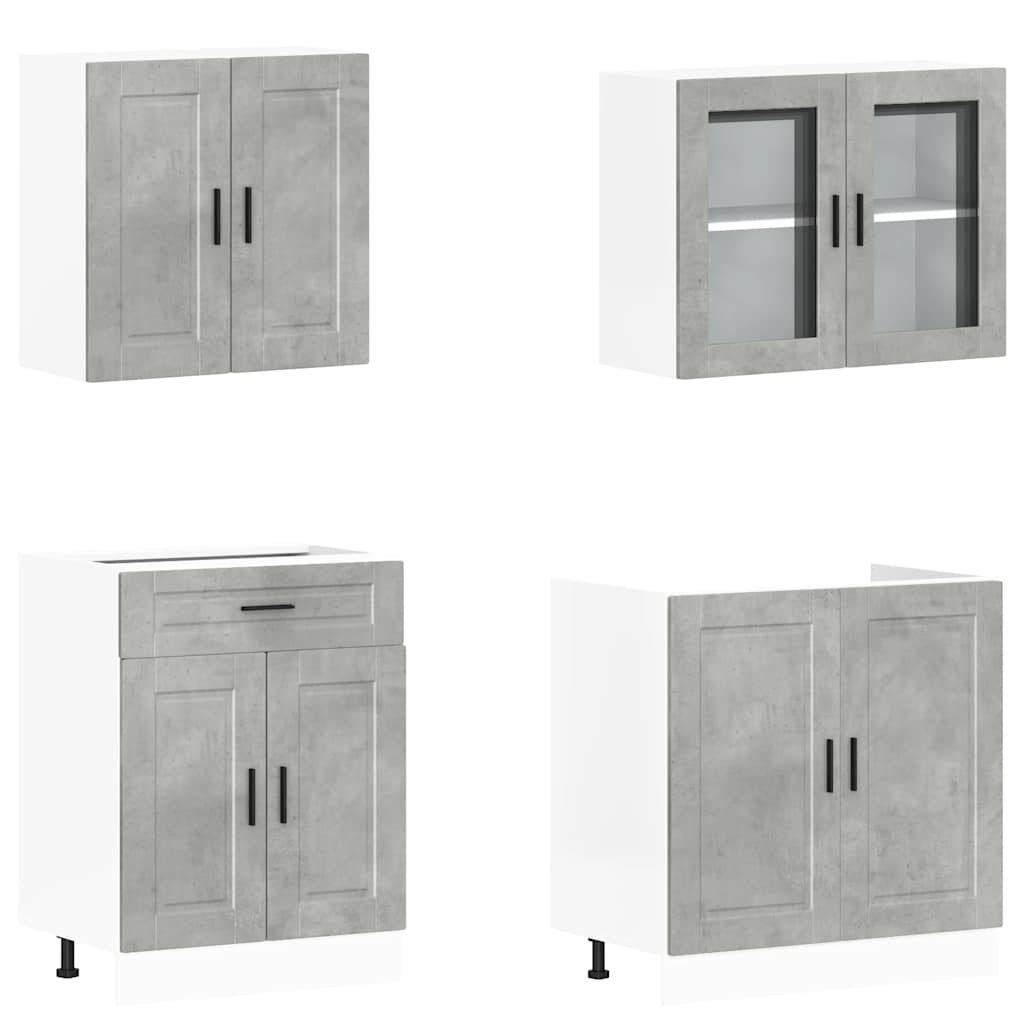 Ensemble de 4 meubles de cuisine "Porto" en bois d'ingénierie gris béton - XIOS
