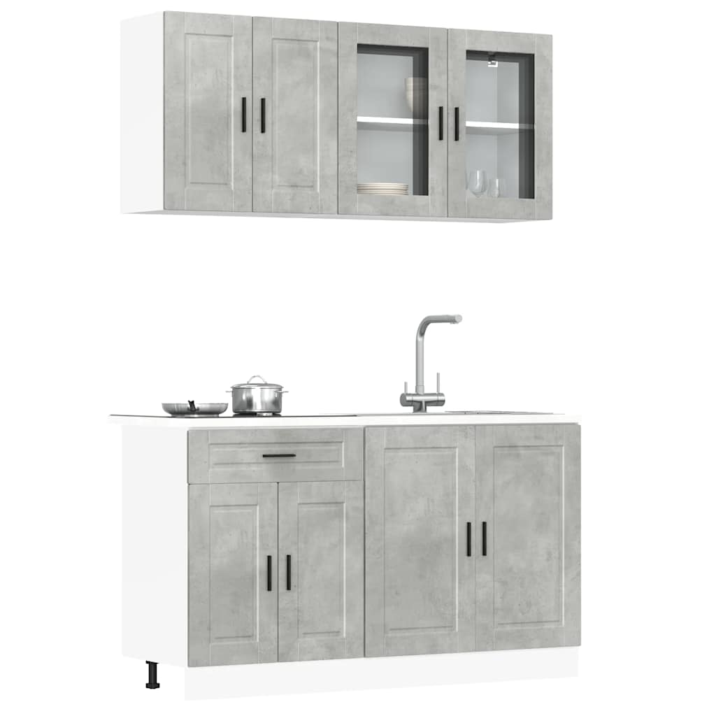 Ensemble de 4 meubles de cuisine "Porto" en bois d'ingénierie gris béton - XIOS