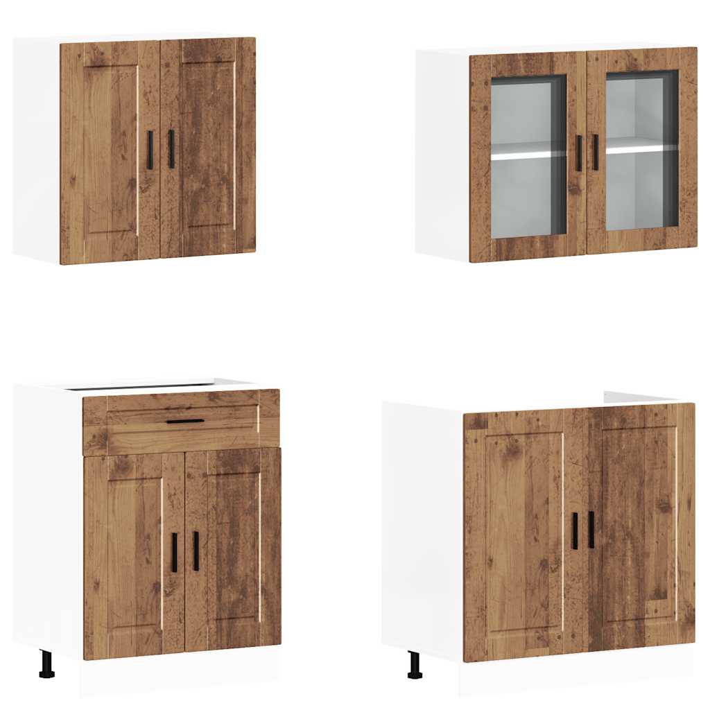 Ensemble de 4 armoires de cuisine "Porto" en bois d'ingénierie vieilli - XIOS