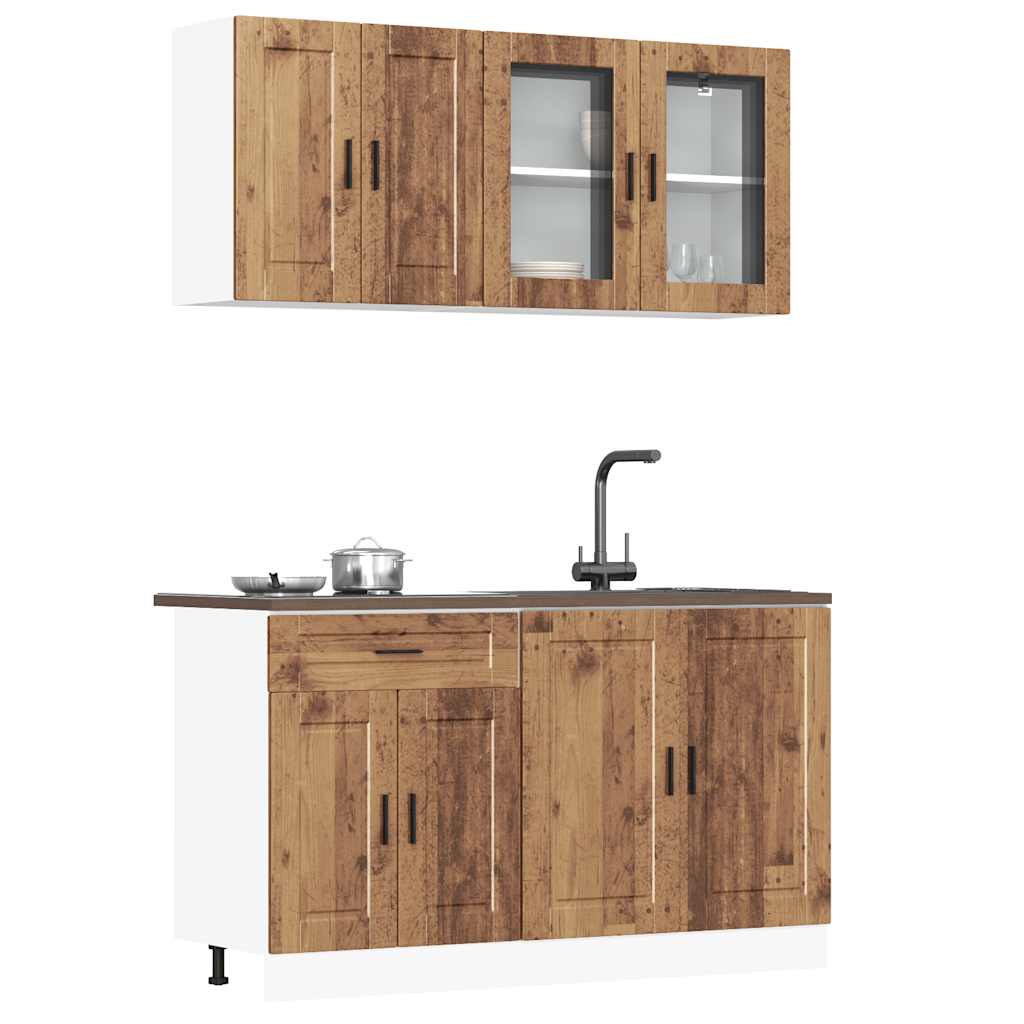 Ensemble de 4 armoires de cuisine "Porto" en bois d'ingénierie vieilli - XIOS