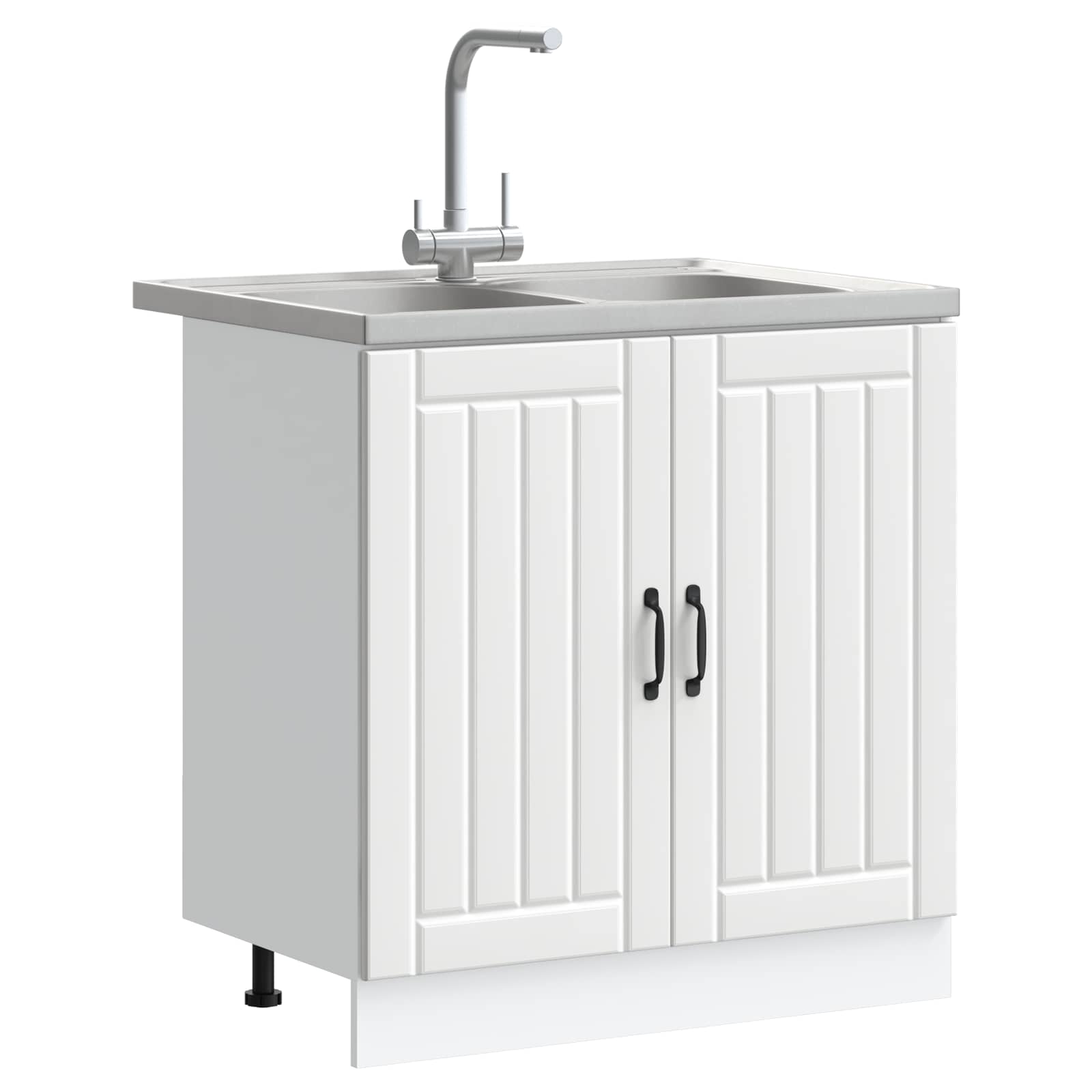Meuble sous évier Lucca 2 pc Blanc Bois d'ingénierie