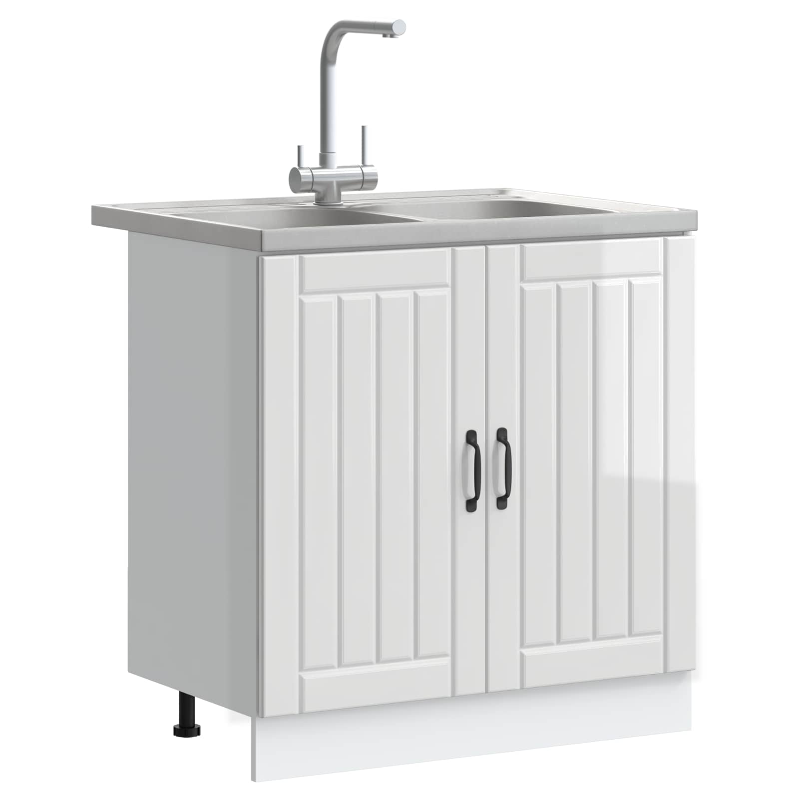 Meuble sous évier Lucca 2 pc Blanc brillant Bois d'ingénierie