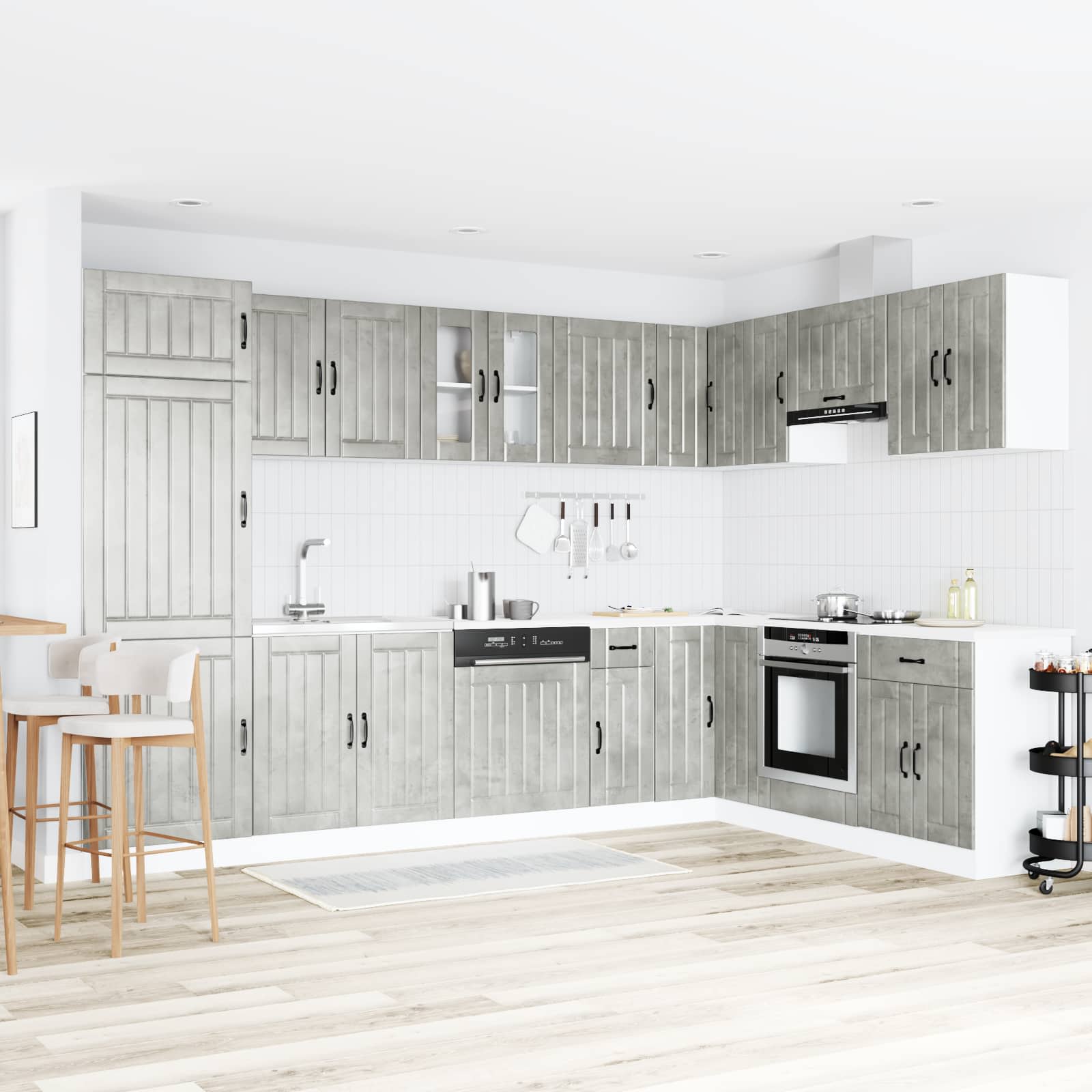 Meuble sous évier Lucca 2 pc Gris béton Bois d'ingénierie - XIOS