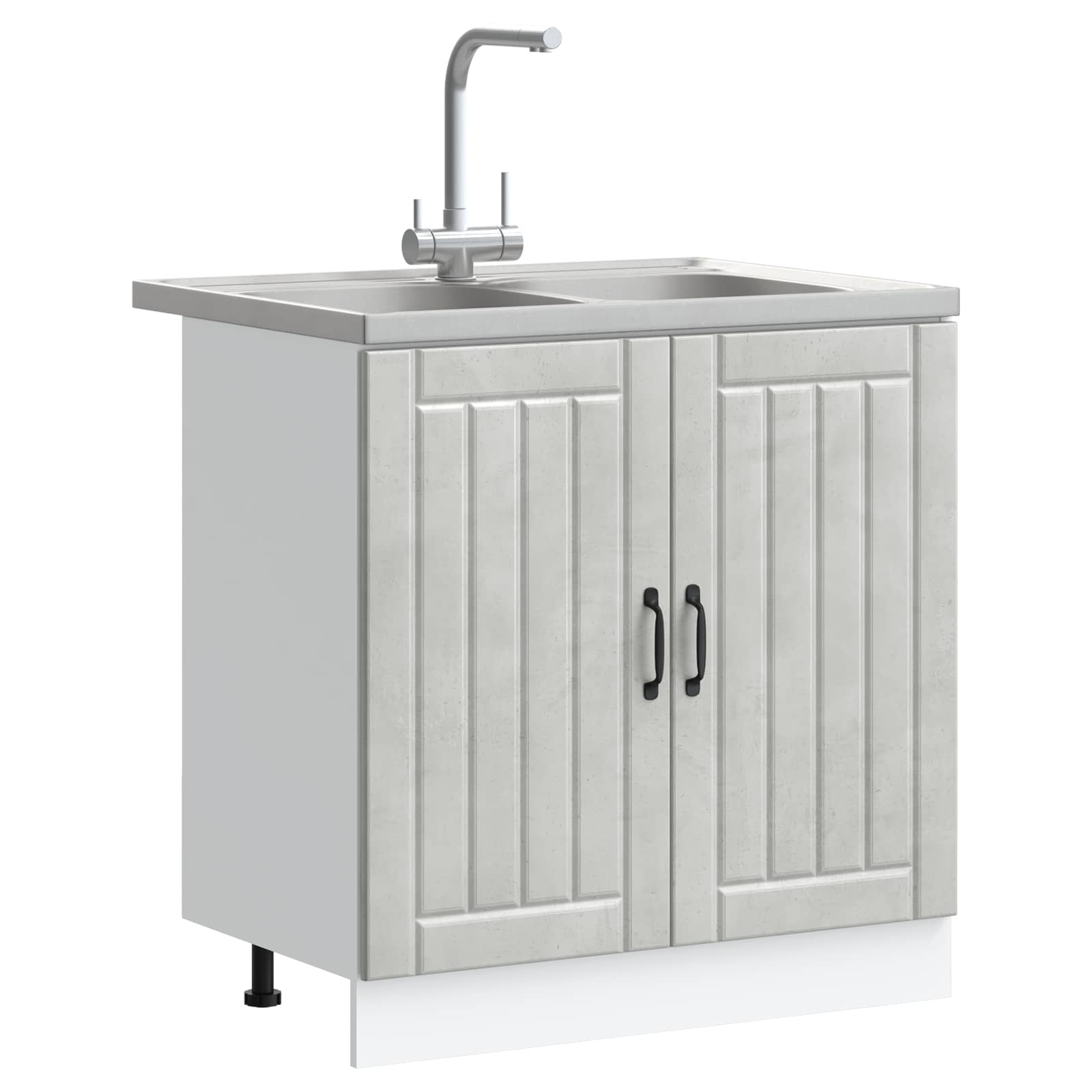 Meuble sous évier Lucca 2 pc Gris béton Bois d'ingénierie - XIOS