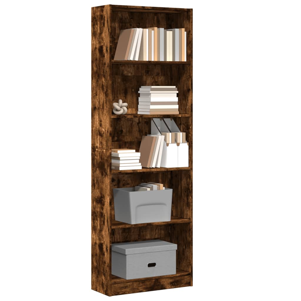 Bibliothèque chêne fumé 60x24x176 cm bois d'ingénierie - XIOS
