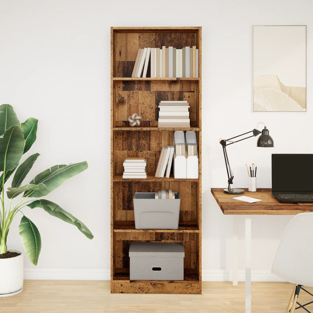 Bibliothèque vieux bois 60x24x176 cm bois d'ingénierie - XIOS