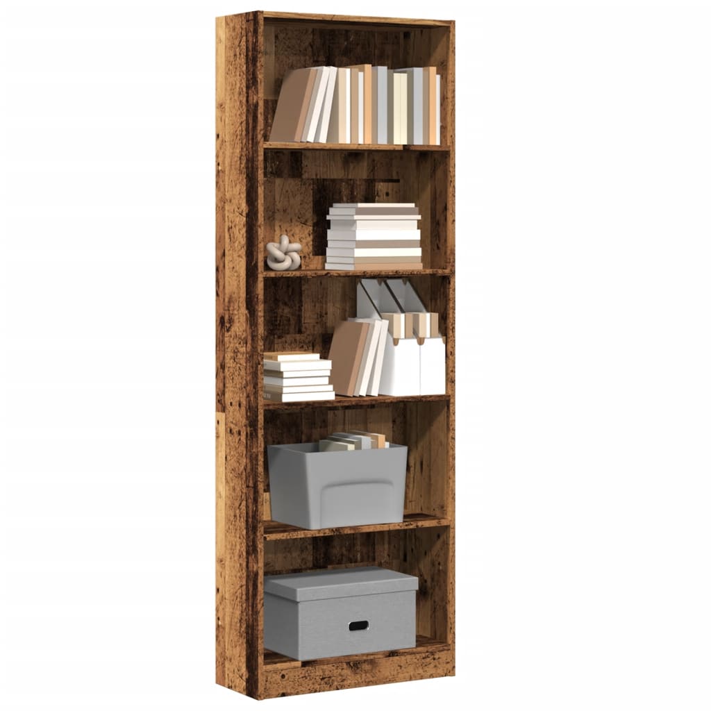 Bibliothèque vieux bois 60x24x176 cm bois d'ingénierie - XIOS