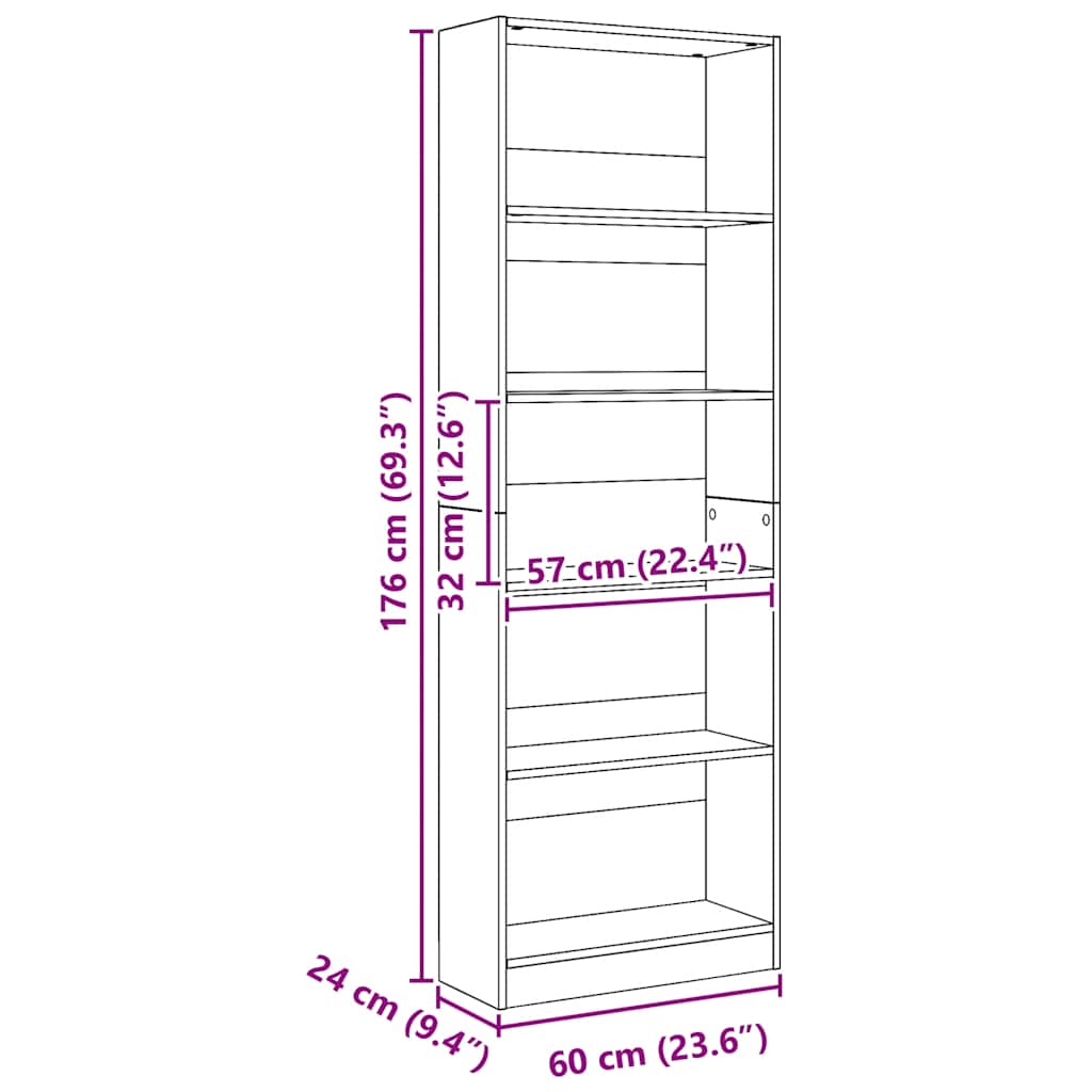 Bibliothèque Chêne Artisian 60x24x176 cm Bois d'ingénierie - XIOS