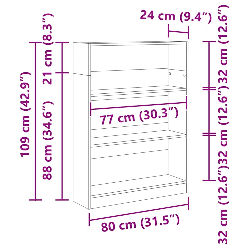 Bibliothèque vieux bois 80x24x109 cm bois d'ingénierie - XIOS
