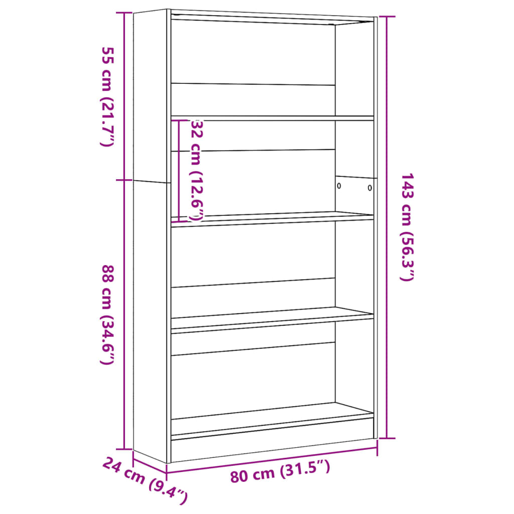 Bibliothèque gris béton 80x24x143 cm bois d'ingénierie - XIOS