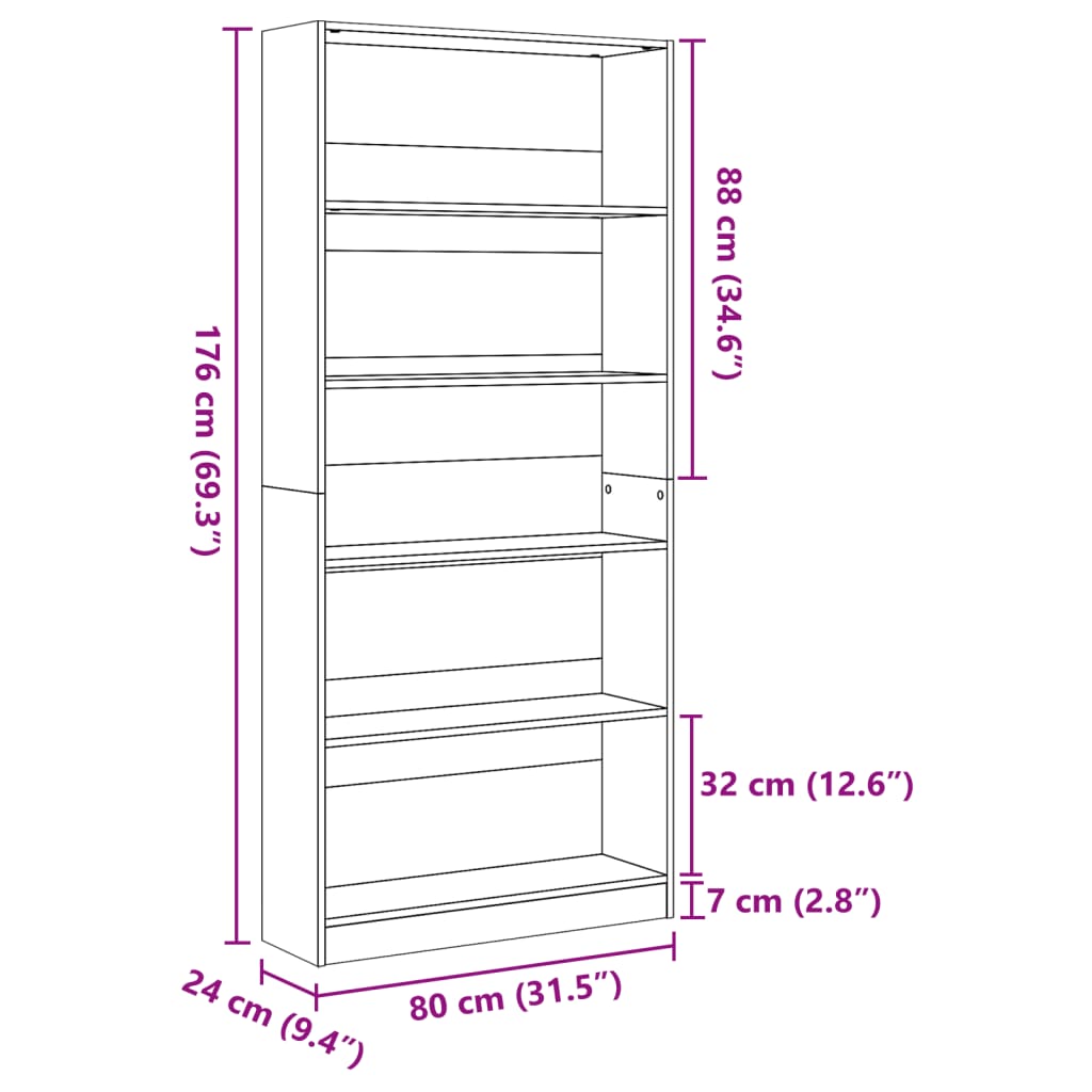 Bibliothèque Chêne Sonoma 80x24x176 cm Bois d'ingénierie - XIOS