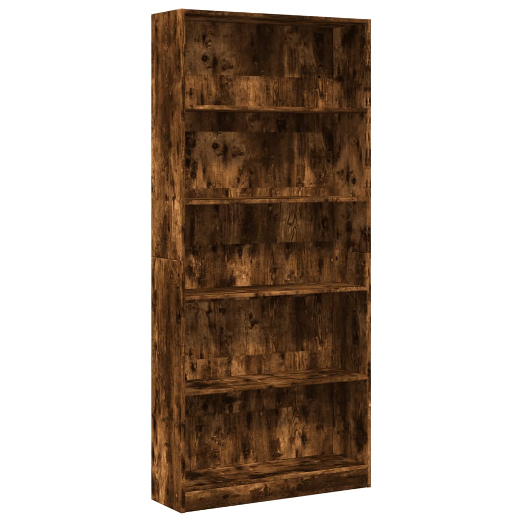 Bibliothèque chêne fumé 80x24x176 cm bois d'ingénierie - XIOS