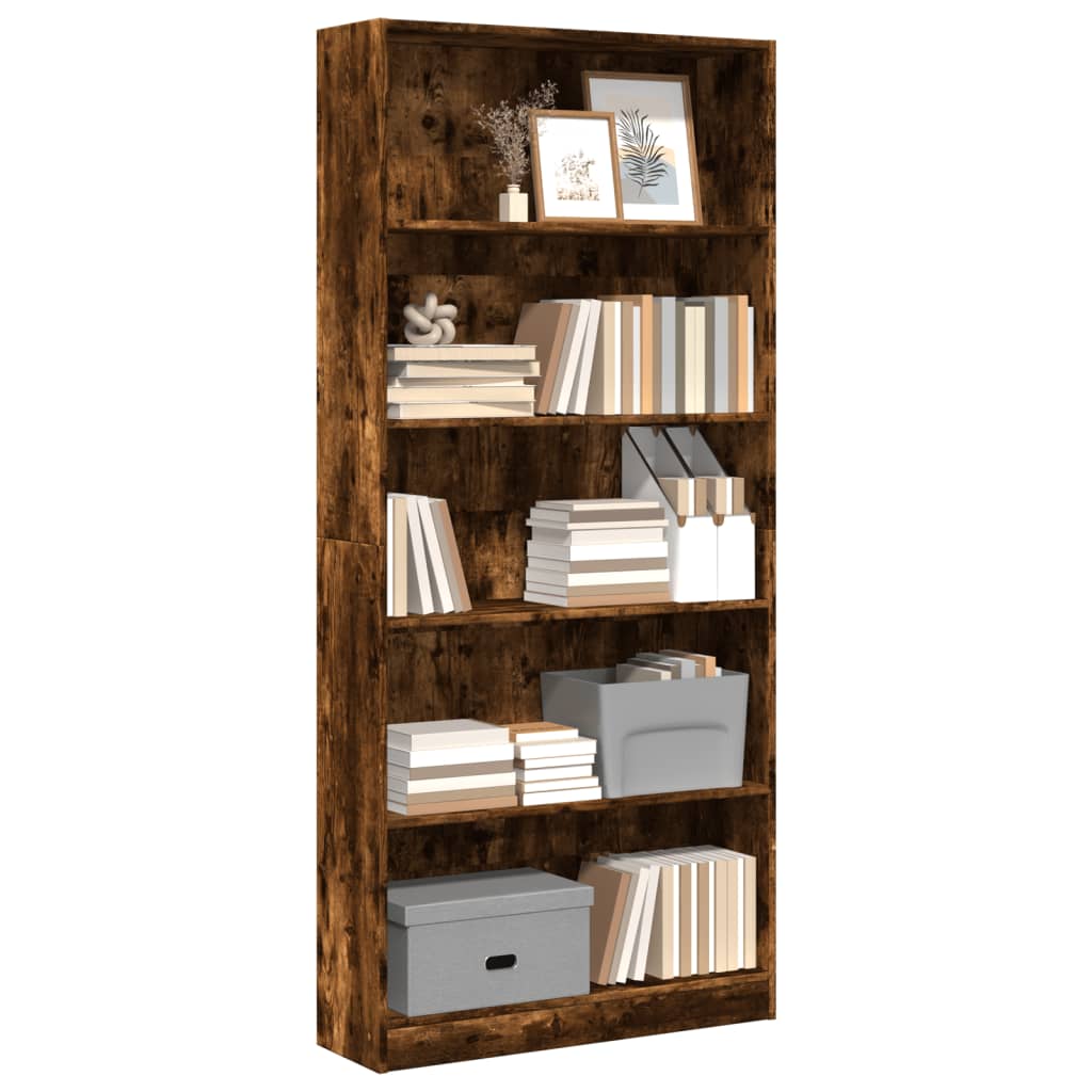 Bibliothèque chêne fumé 80x24x176 cm bois d'ingénierie - XIOS
